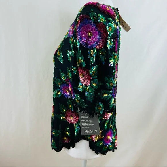Laurence Kazar Vintage Tags Attached Sequined Floral Silk Blend Top - Picture 4 of 16